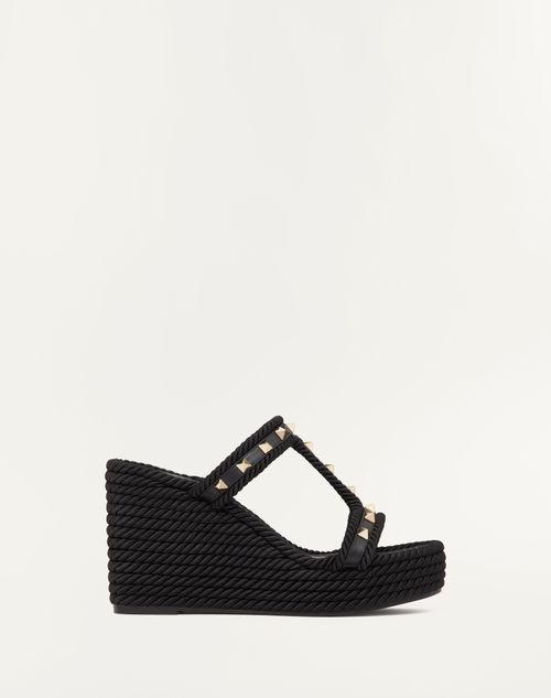 Valentino Garavani - Rockstud Wedge In Calfskin 90mm - Black - Woman - Espadrilles And Wedges