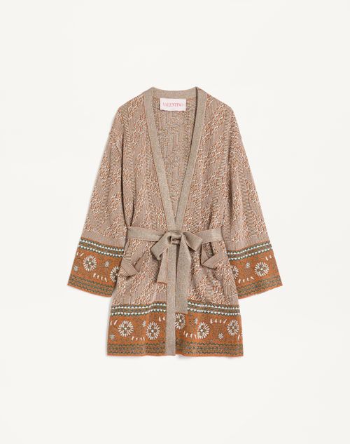 Valentino - Knit Cardigan With Lurex Jacquard Pattern - Ginger Orange/beige - Woman - Knitwear
