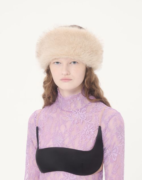 Valentino Garavani - Vlogo Signature Faux Fur Headband - Beige - Woman - Soft Accessories - Accessories