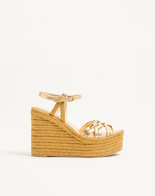 Valentino Garavani - Bribri Wedge Sandal In Laminated Calfskin 120mm - Antique Brass/natural - Woman - Espadrilles And Wedges