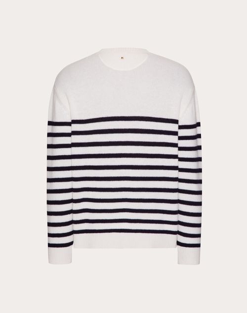 Valentino - Cashmere Crewneck Sweater - Ivory/navy - Man - Knitwear