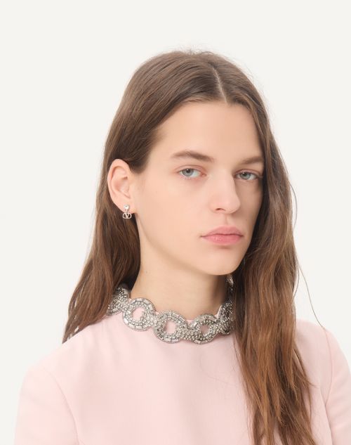 Valentino Garavani - Vlogo Signature Earrings In Metal And Swarovski® Crystals - Rhodium - Woman - Jewellery