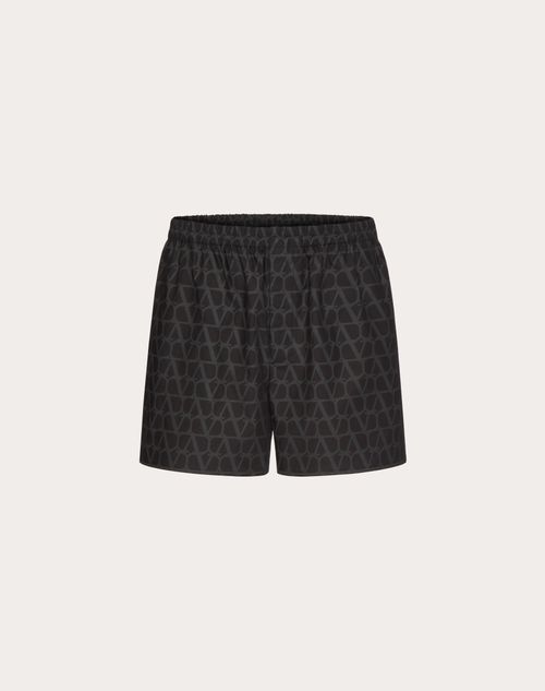 Valentino - Cotton Shorts With Toile Iconographe Print - Black - Man - Trousers And Shorts