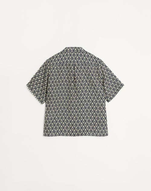 Valentino - Valentino Linen Bowling Shirt With Toute La V Print - Navy/cream - Man - Shirts