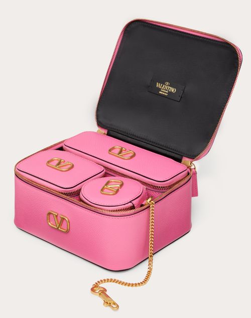 Valentino Garavani - Vlogo Signature Wash Bag In Grainy Calfskin Leather - Pink - Woman - Wallets And Small Leather Goods