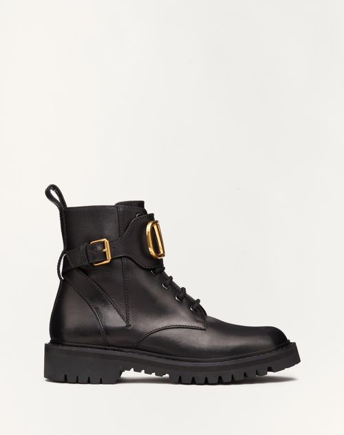 Valentino Garavani - Vlogo Signature Calfskin Combat Boot 35mm - Black - Woman - Boots