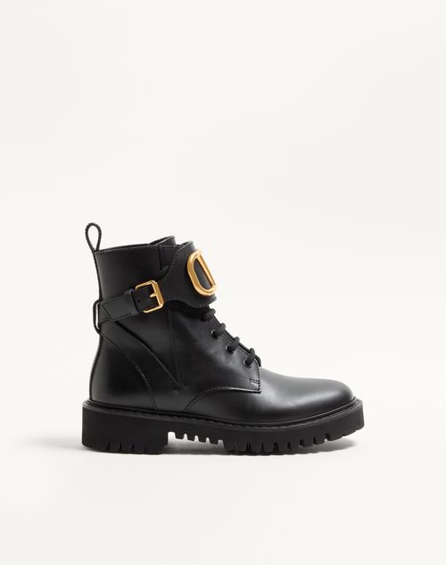Valentino Garavani - Vlogo Signature Calfskin Combat Boot 35mm / .8 In. - Black - Woman - Boots