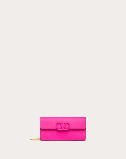 V Logo Leather Wallet On Chain in Pink - Valentino Garavani