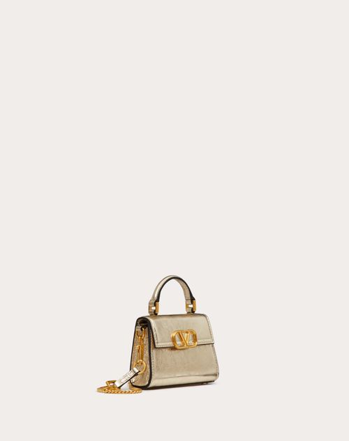 Valentino Garavani - Micro Vsling Handbag In Metallic Calfskin - Platinum - Woman - Shoulder Bags