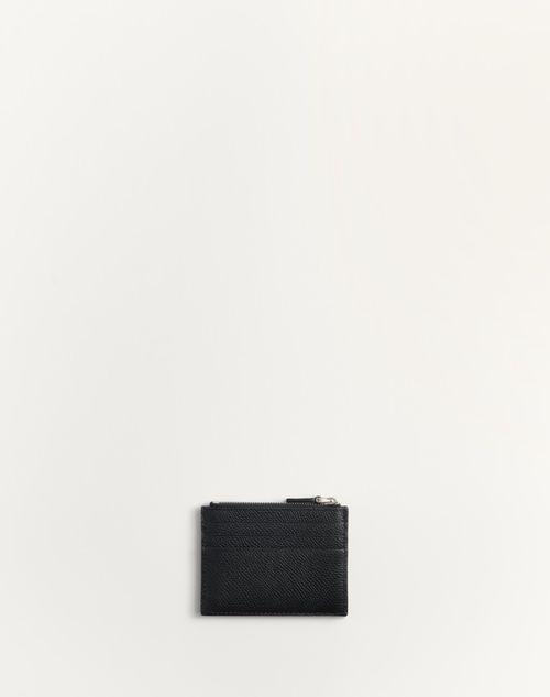 Vlogo Signature Grainy Calfskin Card Holder for Man in Black Vlogo Signature Grainy Calfskin Card Holder for Man in Black