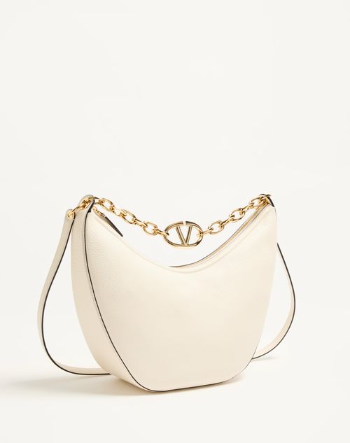 Valentino Garavani - Vlogo Moon Medium Grainy Calfskin Hobo Bag With Chain - Ivory - Woman - Shoulder Bags