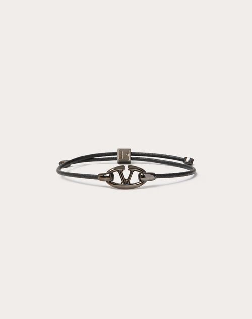 Valentino Garavani - Valentino Garavani The Bold Edition Vlogo Bracelet In Leather And Metal - Black - Woman - Shelf - Vgd Accessories - Woman Accessories Sale