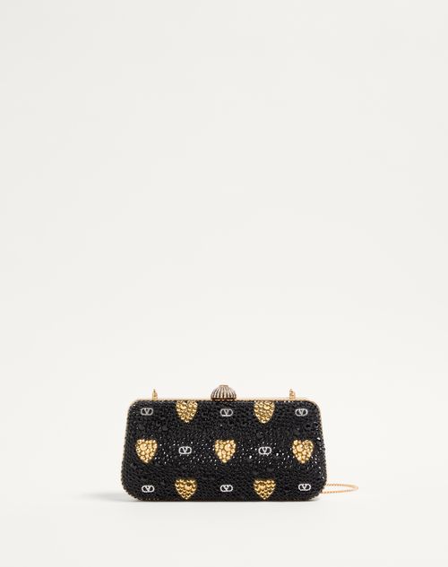 Valentino Garavani - Carry Secrets Minaudiere With Rhinestone Cour De Cœur Motif - Black/gold/crystal - Woman - Clutches