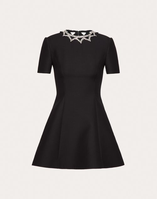 Valentino - Robe Courte Brodée En Crêpe Couture - Noir - Femme - Prêt-à-porter