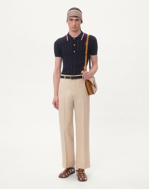 Valentino - Ribbed Cotton Polo Shirt With Embossed Detail - Indigo - Man - Knitwear