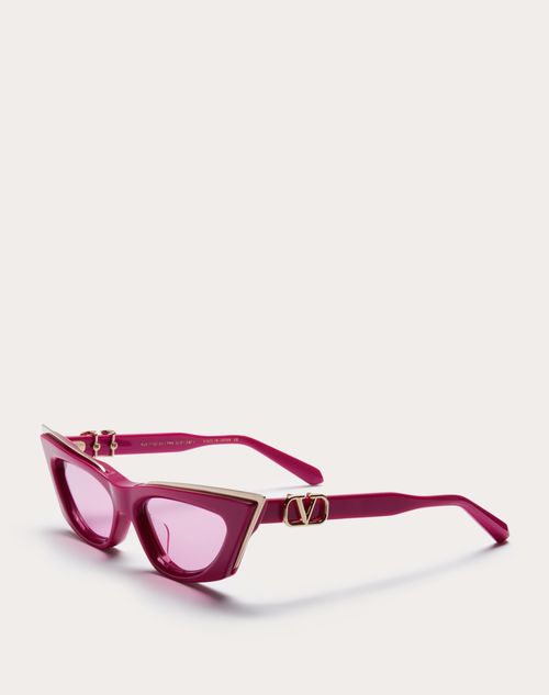 Valentino - V - Goldcut I Marco De Acetato Grueso Esculpido Con Armazón De Titanio - Rosa/gris Oscuro - Mujer - Gafas De Sol