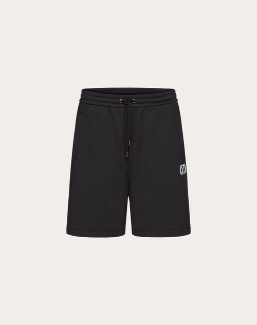 Valentino - Technical Cotton Bermuda Shorts With Vlogo Signature Patch - Black - Man - Trousers And Shorts