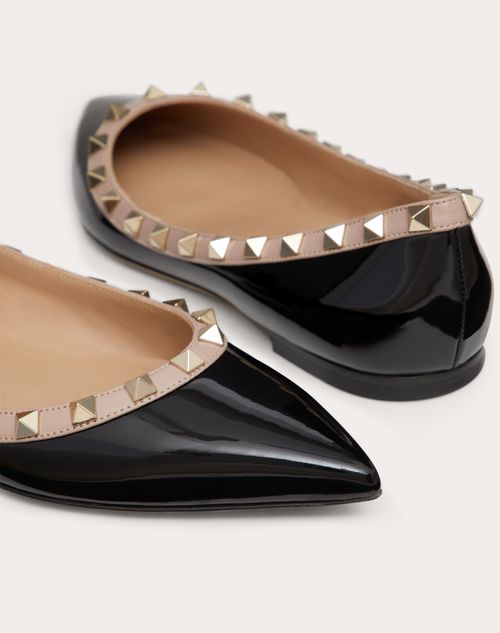 Patent Rockstud Ballet Flat for Woman in Poudre Valentino US