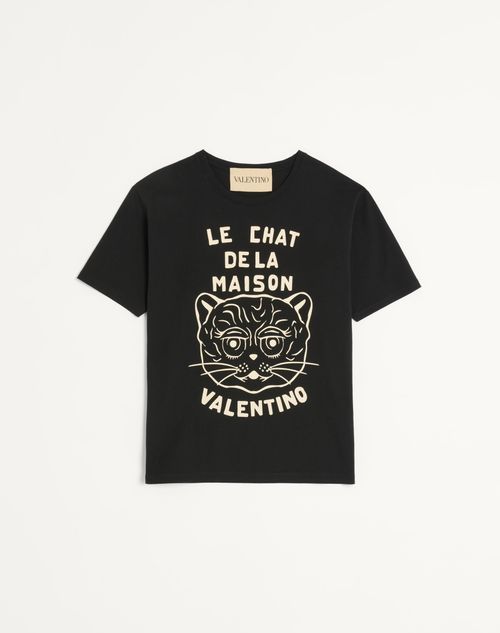Valentino - Cotton T-shirt With Le Chat De La Maison Print - Black/butter - Man - Tshirts And Sweatshirts