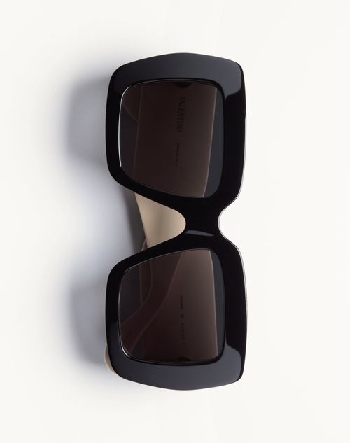 Valentino - Rectangular Acetate Eyewear - Black/ivory/grey - Woman - Eyewear