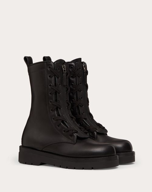 Valentino Garavani - Calfskin Xcombat Boots 40mm - Black - Woman - Woman Shoes Sale