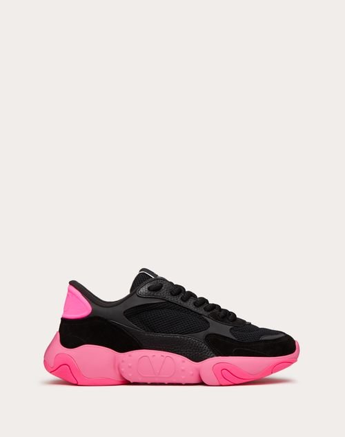 Valentino Garavani - Valentino Garavani Bubbleback Mesh And Suede Sneaker - Black/neon Pink - Man - Man Shoes Sale