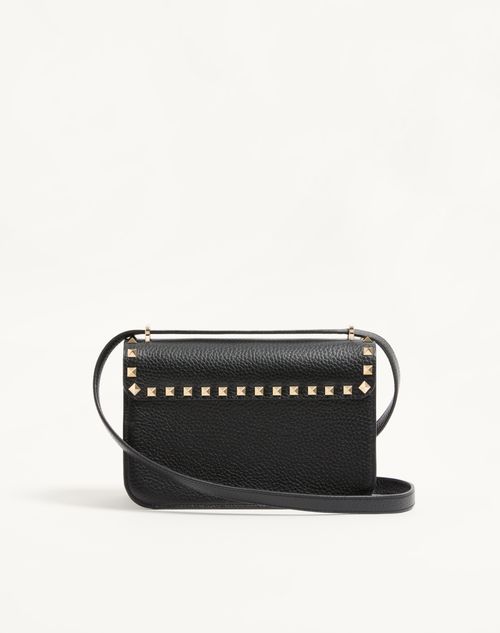 Valentino Garavani - Bolso De Hombro Pequeño Valentino Garavani Rockstud De Cuero Graneado De Becerro - Negro - Mujer - Bolsos De Hombro