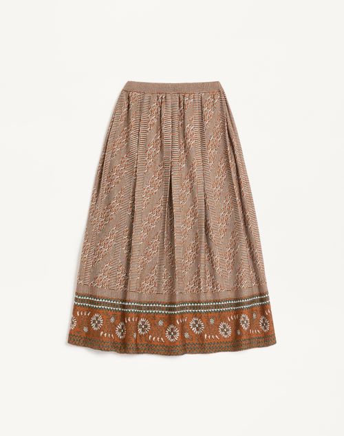 Valentino - Knitted Skirt With Lurex Jacquard Pattern - Ginger Orange/beige - Woman - Skirts