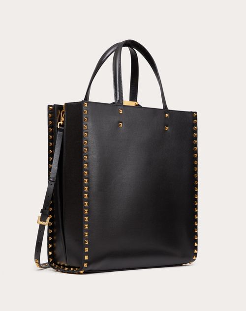 Valentino Garavani - Rockstud Grainy Calfskin Tote Bag - Black - Man - Man Bags & Accessories Sale