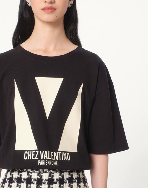 Jersey Cotton T-shirt With Chez Valentino Print for Woman in Jersey Cotton T-shirt With Chez Valentino Print for Woman in