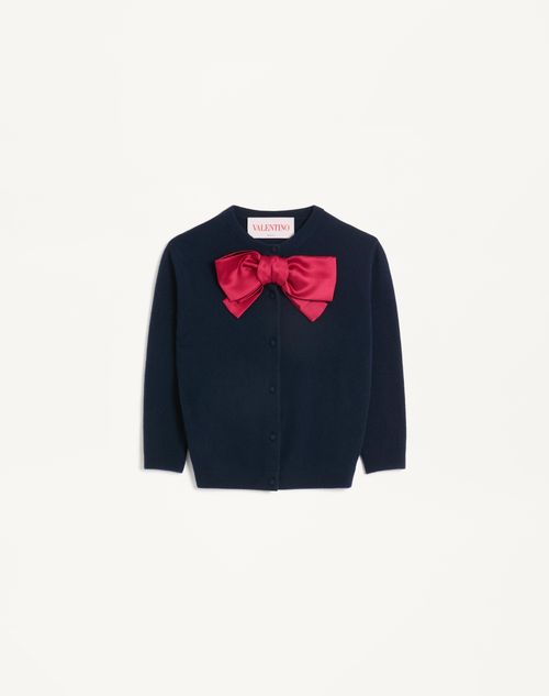 Cardigan With Bow for Woman in Navy/ Red | Valentino US Cardigan With Bow for Woman in Navy/ Red | Valentino US
