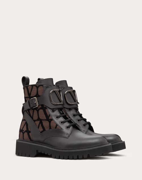 Valentino Garavani - Rangers Vlogo Signature En Cuir De Veau Et Toile Iconographe, Talon : 35 mm - Fondant - Femme - Bottes