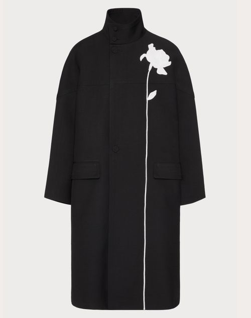 Valentino - Caban À Col Montant En Soie Shantung Avec Broderie Florale - Noir - Homme - Manteaux Et Blazers