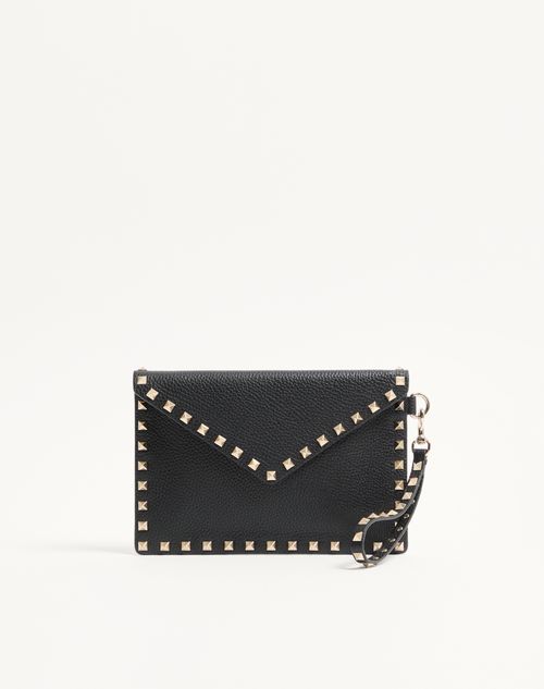 Valentino Garavani - Rockstud Grainy Calfskin Pouch - Black - Woman - Clutches