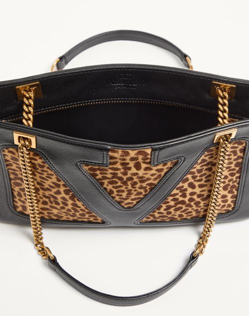 Valentino Garavani - Valentino Garavani Viva Superstar Small Shopping Bag In Pony-effect Calfskin - Animal Print - Woman - Totes