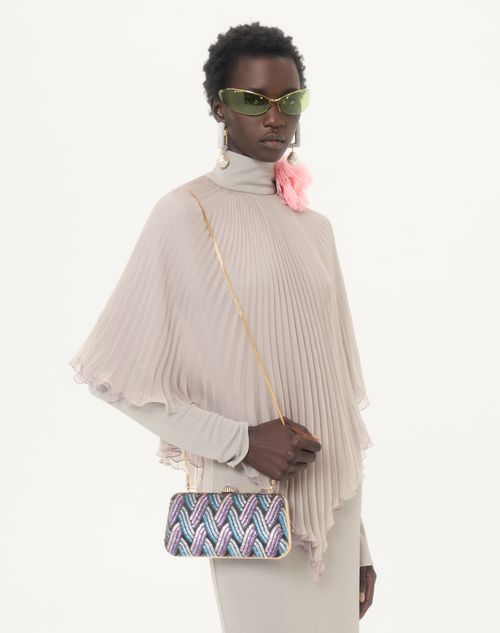 Valentino Garavani - Valentino Garavani Carry Secrets Satin Minaudiere With Geometric Motif Embroidery - Multicolour/crystal - Woman - Clutches