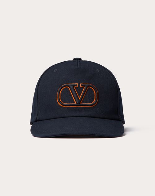 Valentino Garavani - Vlogo Signature Cotton Baseball Cap With Vlogo Embroidery - Navy/orange - Man - Hats And Gloves