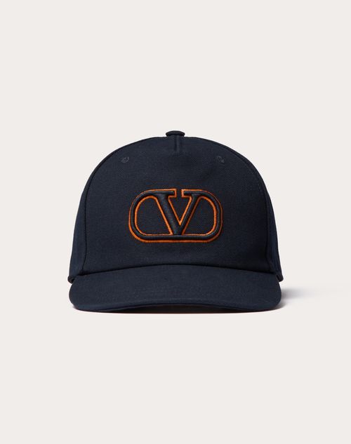 Valentino Garavani - Vlogo Signature Basecap Aus Baumwolle Mit Vlogo-stickerei - Marineblau/orange - Mann - Soft Accessories - M Accessories