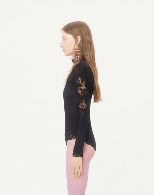 Valentino - Jersey Bodysuit With Lace - Black - Woman - Lingerie