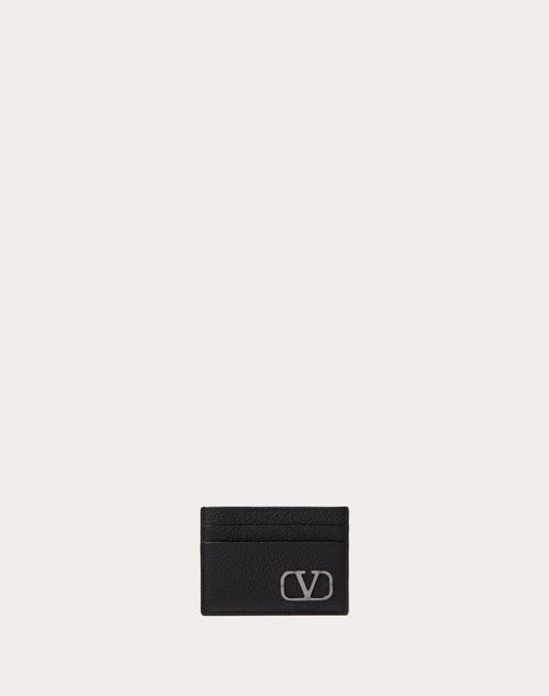 Valentino Garavani - Vlogo Type Card Holder In Grainy Calfskin - Black - Man - Wallets And Small Leather Goods