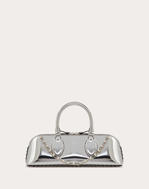Valentino Garavani - Rockstud E/w Handbag In Mirror-effect Calfskin - Silver - Woman - Top Handle Bags