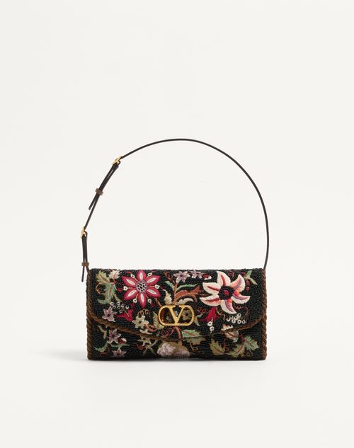 Valentino Garavani - Valentino Garavani Devain Embroidered Small Shoulder Bag - Black/multicolor - Woman - Shoulder Bags