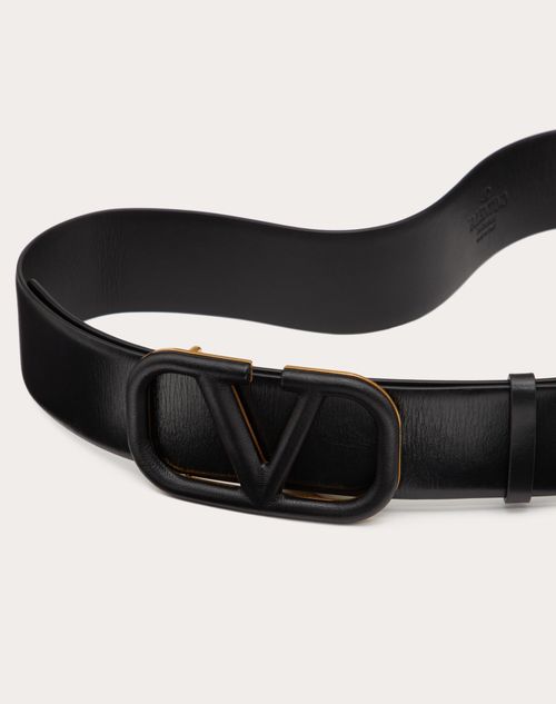 Valentino Garavani - Vlogo Signature Belt In Glossy Calfskin 40mm - Black - Woman - Belts - Accessories