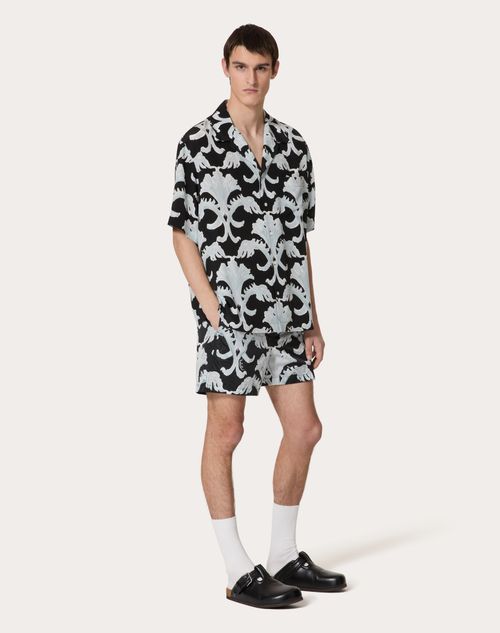 Valentino - Nylon Swimsuit With Metamorphos Wall Print - Black/pearl Gray - Man - New Arrivals