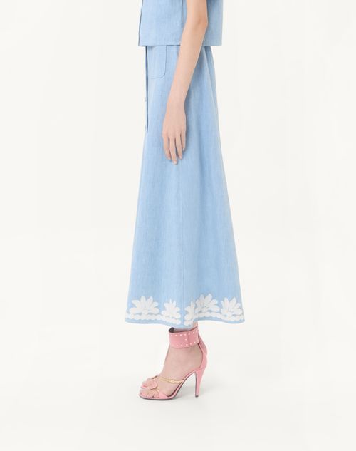 Valentino - Embroidered Denim Midi Skirt - Denim - Woman - Denim