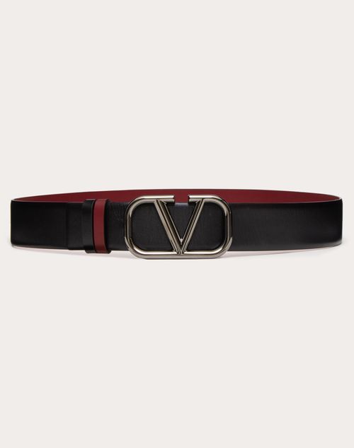 Valentino Garavani - Cintura Reversibile Vlogo Signature In Vitello 40 Mm - Nero/rubin - Uomo - Cinture