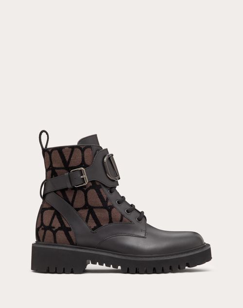 VLOGO SIGNATURE COMBAT BOOT IN CALFSKIN AND TOILE ICONOGRAPHE 35MM
