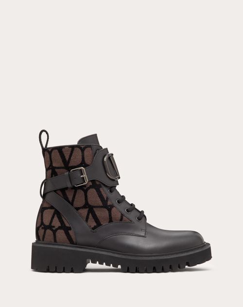 Valentino Garavani - Bota Militar De Cuero De Becerro Y De Toile Iconographe Con Tacón De 35 cm Y Con El Vlogo Signature - Fondant - Mujer - Botas