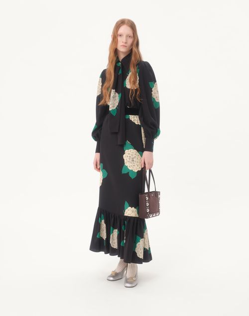 Valentino - Crepe De Chine Shirt With Apres L'hiver Print - Black/multicolor - Woman - Shirts And Tops