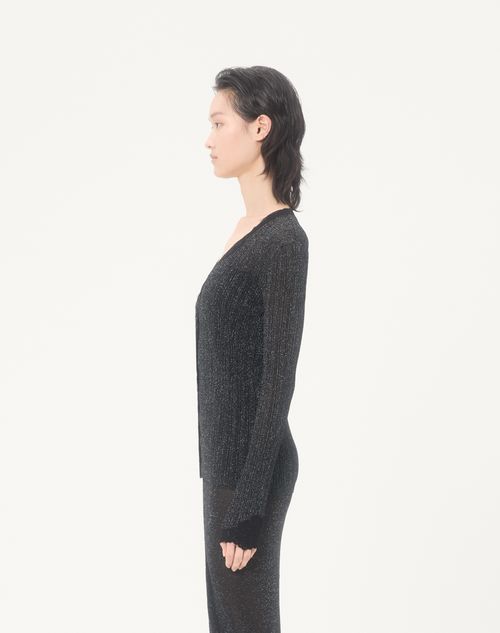 Valentino - Lurex Knitted Cardigan With Lace - Black/silver - Woman - Knitwear